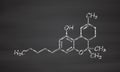 THC delta-9-tetrahydrocannabinol, dronabinol cannabis drug molecule.