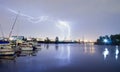 Thea Foss Waterway Tacoma Washington Lightning Strike Thunderstorm Royalty Free Stock Photo