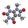 Theacrine molecule. Caffeine analog present in kucha tea. 3D rendering. Atoms are represented as spheres with conventional color