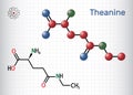 Theanine, theanin molecule. It is neuroprotective agent, plant metabolite, is found in green tea. Structural chemical formula, Royalty Free Stock Photo