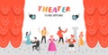 Theater Actor Characters Set. Flat People Theatrical Stage Poster. Artistic Perfomances Man and Woman