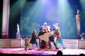Theater actors in old costumes play in the play ` the taming of the shrew`
