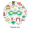 Theater Arts Line Art Outline Icons Set with Mask and Binoculars