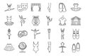 Theater ballet icons set, outline style