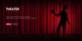 Theater banner with silhouette of actor and curtain on the background. Royalty Free Stock Photo