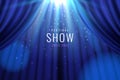 Theater blue curtain with lights as show banner