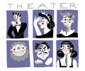 Theater characters flat vector illustrations set Royalty Free Stock Photo