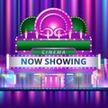 theater cinema building with futuristic city. Vector illustration Royalty Free Stock Photo