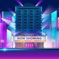 theater cinema building with futuristic city. Vector illustration Royalty Free Stock Photo