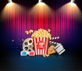 Theater or cinema stage with curtains. Movie show vector illustration. Retro decoration