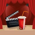 Theater courtain with cinema icons