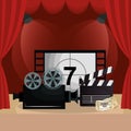 Theater courtain with cinema icons