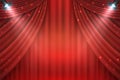 Theater curtains background. Realistic red drapes, 3D realistic movie award stage. Vector entertainment shows premiere