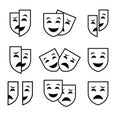 Theater mask symbols vector set, sad and happy concept Royalty Free Stock Photo