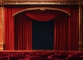 Theater interior with drapes, armchairs and dramatic light and shadows Royalty Free Stock Photo