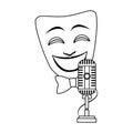 Theater mask with retro microphone icon, flat design,