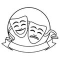 Theater mask round icon black and white Royalty Free Stock Photo