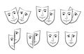 Theater mask symbols vector set, sad and happy concept Royalty Free Stock Photo