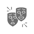 Theater masks, comedy and tragedy faces, smile and sad grey icon. Royalty Free Stock Photo