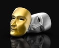 Theater masks concept. On black background. Royalty Free Stock Photo