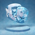 Theater Masks icon. Cracked blue Ice Theater Masks symbol on blue snow podium Royalty Free Stock Photo