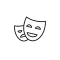 Theater masks line icon, outline vector sign, linear style pictogram isolated on white.