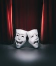 Theater stage with red curtain and masks / 3D illustration Royalty Free Stock Photo