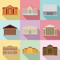 Theater museum icons set, flat style Royalty Free Stock Photo