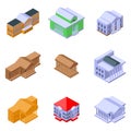 Theater museum icons set, isometric style