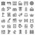 Theater museum icons set, outline style