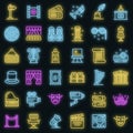 Theater museum icons set vector neon