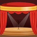 Theater or music concert scene with red curtain, lights Royalty Free Stock Photo