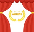 Theater red curtain and gold laurel wreath. Film festival award,