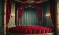 A theater with red curtains and empty seats. Royalty Free Stock Photo