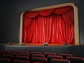 Theater room with red seatings. 3D illustration Royalty Free Stock Photo