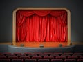 Theater room with red seatings. 3D illustration