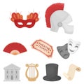 Theater set icons in cartoon style.