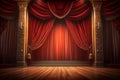 Theater Show Stage with Curtains Colored Red and Floor from Wooden Looks Luxury and Elegant Royalty Free Stock Photo