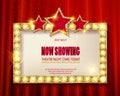 Theater sign or cinema sign on red curtain. Royalty Free Stock Photo