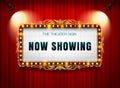 Theater sign on curtain with spotlight Royalty Free Stock Photo