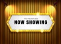 Theater sign gold frame on curtain with spotlight Royalty Free Stock Photo