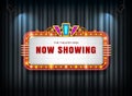 Theater sign retro on curtain with spotlight Royalty Free Stock Photo