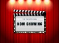 Theater sign slate on curtain spot light Royalty Free Stock Photo