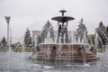 Theater Square with a fountain in the center.Sculptor E.Vucetic