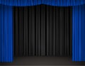 Theater stage with blue and black curtains Royalty Free Stock Photo