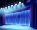 Theater stage with blue curtain. Vector illustration. Royalty Free Stock Photo