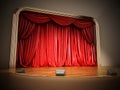 Theater stage with closed red curtain. 3D illustration Royalty Free Stock Photo