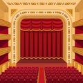 Theater stage with curtains entertainment spotlights theatrical scene interior old opera performance background Royalty Free Stock Photo