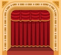 Theater stage with curtains entertainment spotlights theatrical scene interior old opera performance background vector Royalty Free Stock Photo