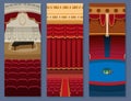 Theater stage with curtains entertainment spotlights theatrical scene interior old opera performance background vector Royalty Free Stock Photo